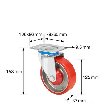 Wagner design yourself smagās slodzes grozāmais ritenis RO 0125 sarkans (4012501)