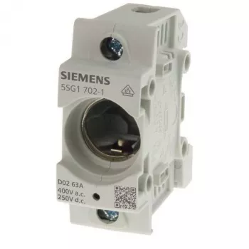 Siemens 5SG17021 D02 1-poligā drošinātāju pamatne, 63A, 400V AC, skrūvju montāža, pelēka