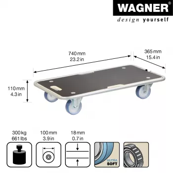 Wagner design yourself Transporta rullis MM 1345, brūns, 36,5 x 74,0 x 14,5 cm, līdz 300 kg (20134501)