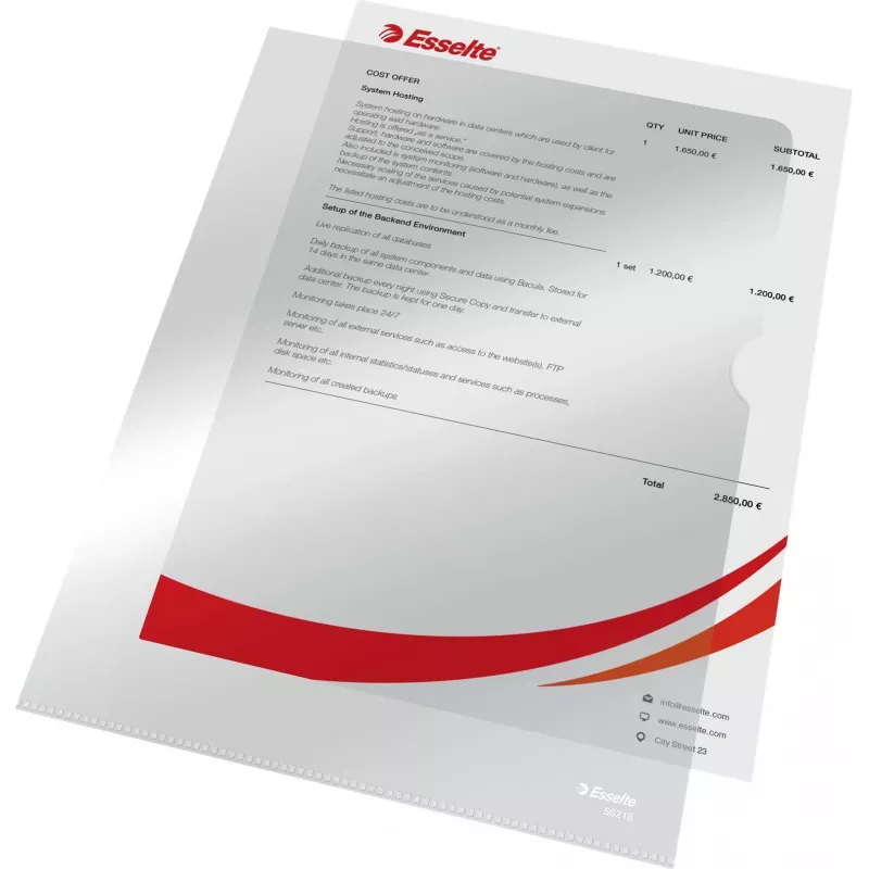 LEITZ Esselte Standard Plus caurumotās kabatas A4, 100 gab., caurspīdīgas, polipropilēns 56218