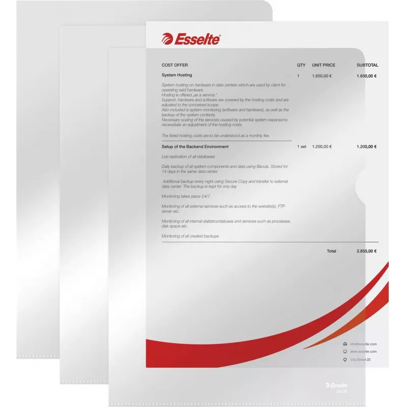 LEITZ Esselte Standard Plus caurumotās kabatas A4, 100 gab., caurspīdīgas, polipropilēns 56218