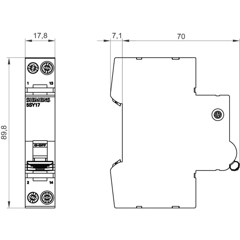 Siemens 5SY17044 SENTRON 5SY automātiskais slēdzis, 1 pols, C, 4 A, 72 V DC, 10 kA, plombējams