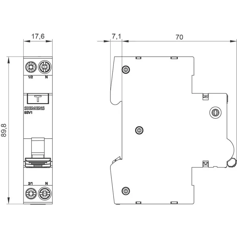 Siemens 5SV1316-7KK06 RCBO, 1P+N, 6 A, C-raksturlīkne, 30 mA, A tipa, 6 kA
