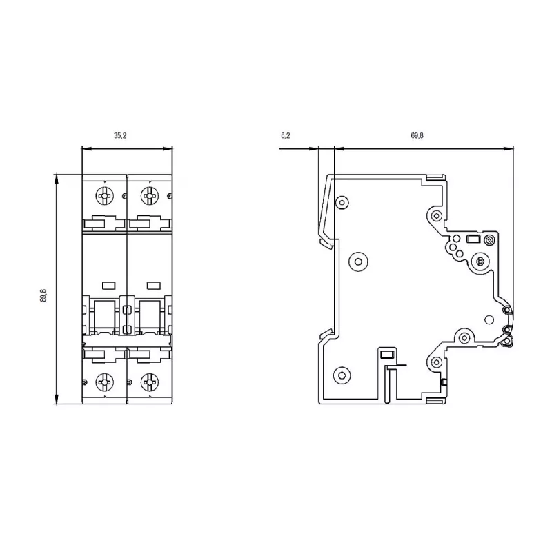 Siemens SENTRON 5SY4 automātiskais slēdzis, 2 polu, C, 1 A, 230/400 V AC, 6 kA 5SY4201-7