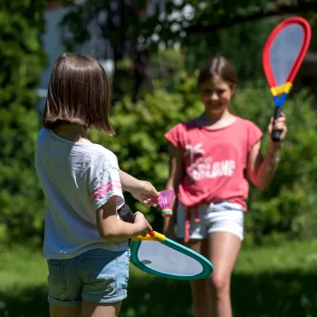 SCHILDKROT Giant Racket Set zili/sarkani milzu raketes ar tīkla stīgām 970150