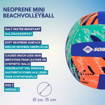 SCHILDKROT Neoprena Mini Pludmales Volejbola Bumba 2. Izmērs ar Mīkstu Tekstila Virsmu, Izturīga pret Sālsūdeni 970342