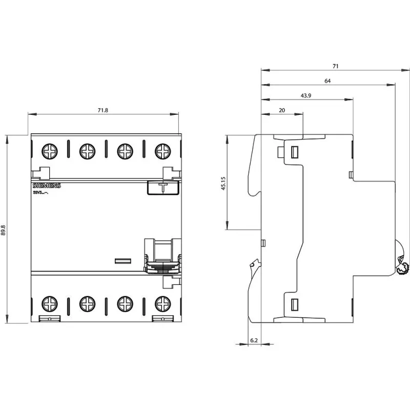 SIEMENS 5SV36468 selektīvais diferenciālās aizsardzības automāts, A tips, 63 A, 300 mA, 4 polu, 400 V