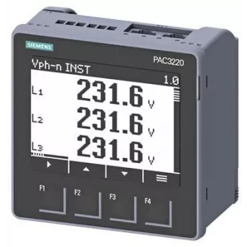 Siemens SENTRON PAC3220 elektroenerģijas monitoringa ierīce, Modbus TCP, LCD, 96x96mm panelī, 690/400V AC, 24-60V DC barošana, skrūvju spailes 7KM32201BA011EA0