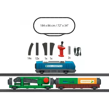 Märklin 29349 H0 sākuma pakete Konteineru loģistika ar 232. sērijas dīzeļlokomotīvi un 3 konteineru vagoniem platformām
