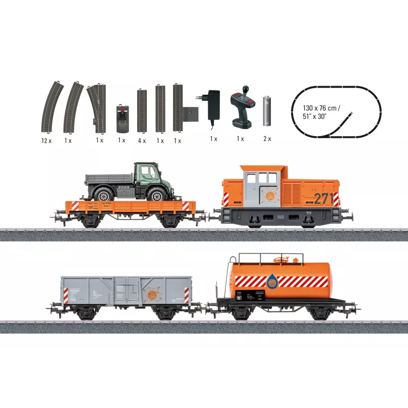 Märklin Start up 029296 H0 pašvaldības dienesta startera komplekts ar dīzeļa manevrēšanas lokomotīvi un 2 pašizgāzēju vagoniem