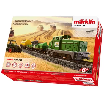 Märklin 29653 H0 sākuma pakete Lauksaimniecība – digitālā tvaika lokomotīve BR 81 ar mfx+ skaņu, Mobile Station 3, C sliežu ovāls, vagoni ar traktoru un siena ķīpām