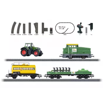 Märklin 29653 H0 sākuma pakete Lauksaimniecība – digitālā tvaika lokomotīve BR 81 ar mfx+ skaņu, Mobile Station 3, C sliežu ovāls, vagoni ar traktoru un siena ķīpām