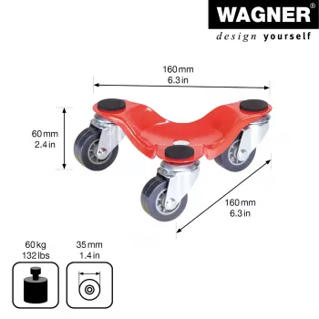 Wagner design yourself Transport Roller MM 1193 sarkans 160 x 160 x 60 mm, 60 kg kravnesība, 4 grozāmie riteņi (20119301)