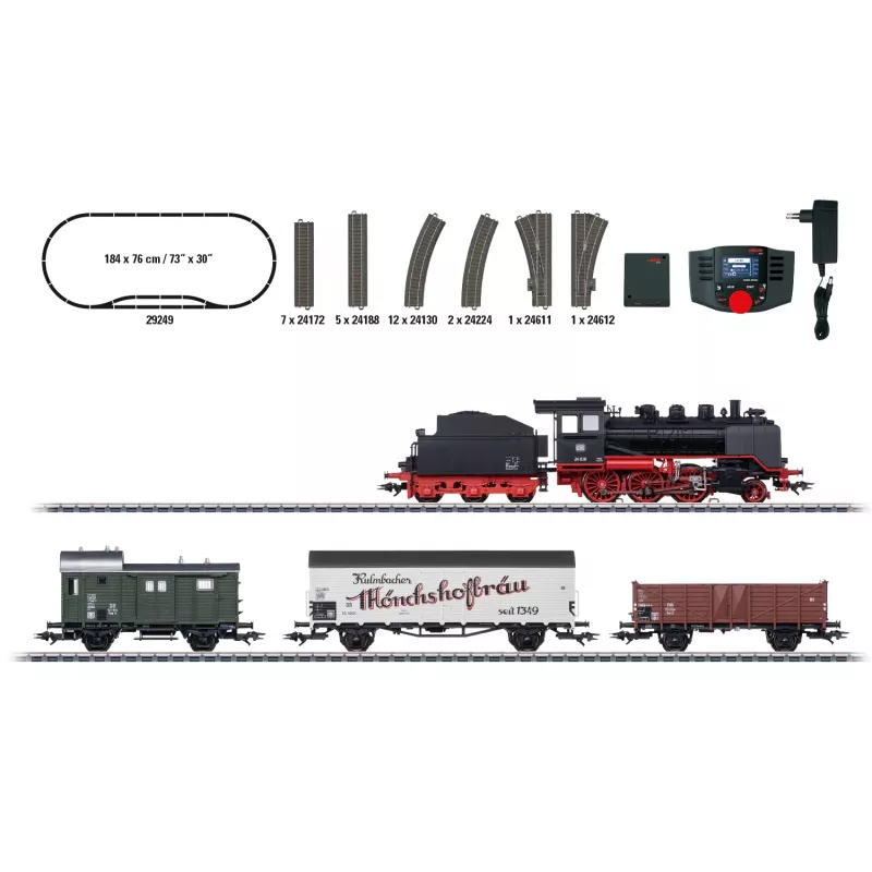 Märklin 29249 H0 digitālais starta komplekts - vietējais kravas vilciens ar DB 24. klases tvaika lokomotīvi