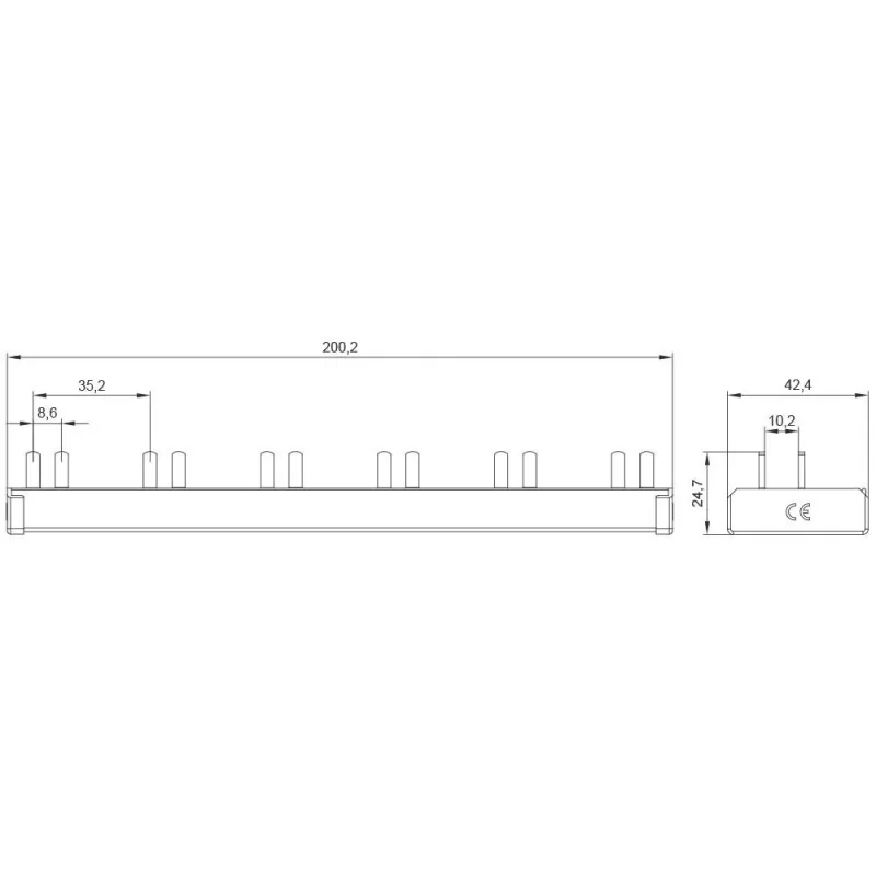 SIEMENS 5ST36760 kontaktu kopne 10mm² 1P+N 12 moduļi, 6 AFDD + 6 komponenti