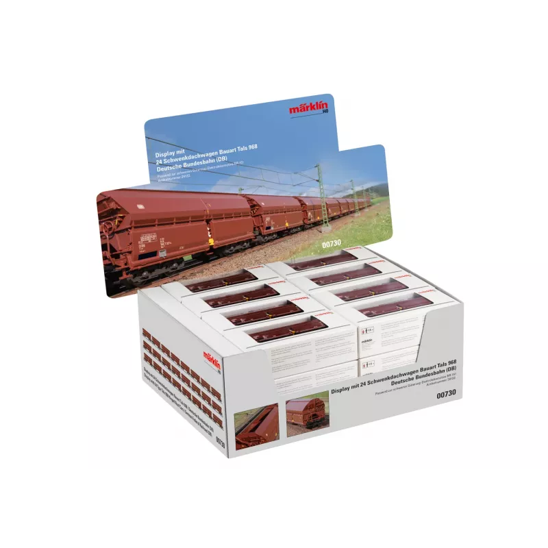 Märklin 000730 H0 24 gabalu komplekts bīdāmo jumtu vagoni Tals 968 DB IV ēra AC
