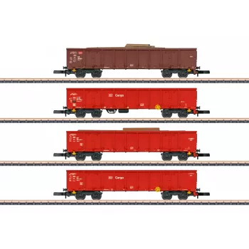 Märklin 82542 Z mēroga 4 daļu augstbortu atklāto vagonu komplekts - DB AG lūžņu vilciens, V ēra