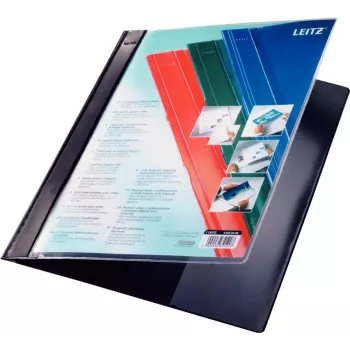 LEITZ Exquisit prezentācijas mape ar priekšējo kabatu, A4 pārformāta, PVC cietā plēve, melna, caurspīdīgs vāks 4193-00-95