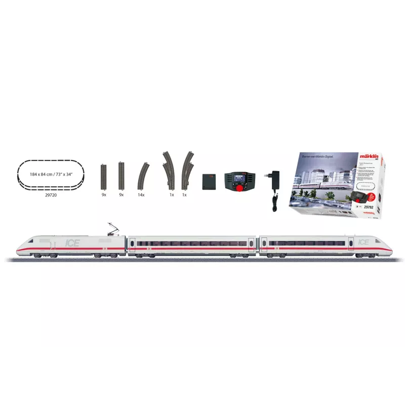 Märklin 29792 ICE 2 digitālais iesācēju komplekts H0 AC ar Mobile Station 2, 5 daļu vilcienu, C sliežu ovāls, VI ēra