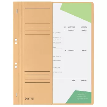 LEITZ dokumentu mape ar cilpiņām DIN A4, manilas kartons, šamua krāsā, oficiālā lietvedība, 250 g/m², 1-2 priekšējais vāks (90 mm plats) ar marķējuma lauku - 50 gab. (3741-00-11)