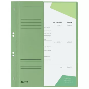 LEITZ A4 dokumentu mape ar metāla aizdari, manilas kartons, zaļa, oficiālā lietvedība, 250 g/m², 1/2 priekšējais vāks ar marķējuma lauku, 50 gab. iepakojums (3741-00-55)