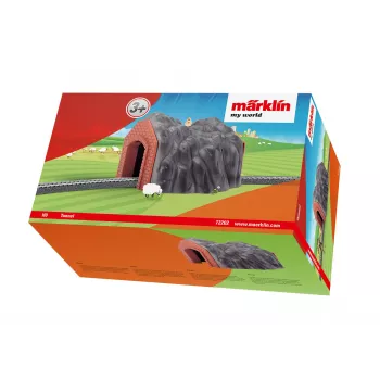 Märklin H0 vienceļa tunelis ar detalizētu akmens arkas portālu, pelēks un oranžs 72202