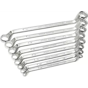 BRÜDER MANNESMANN 8 gab. gredzenatslēgu komplekts, hroma-vanādija tērauds, DIN 838, hromēts pulēts, izmēri 6x7-20x22 mm (140-08 DIN)