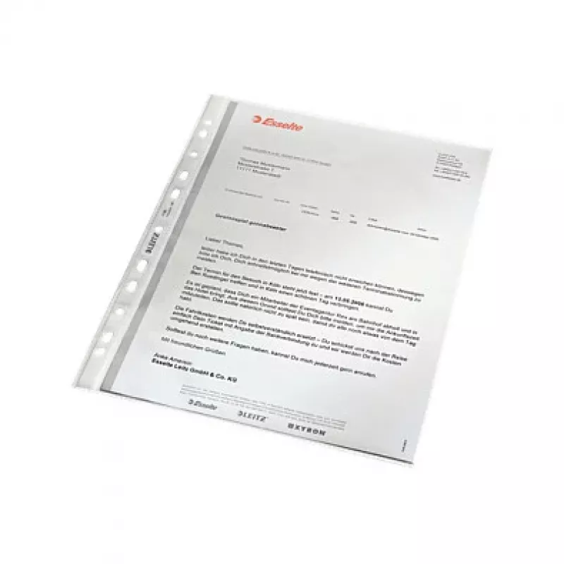 LEITZ 47960000 A4 caurumu kabatiņas, polipropilēns 0,07 mm, caurspīdīgas, 100 gab.