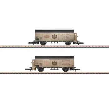 Märklin 82553 Z mēroga 2 daļu komplekts segtiem kravas vagoniem Kessler dzirkstošā vīna transportam DRG