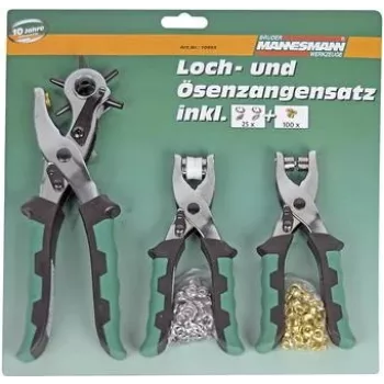 BRÜDER MANNESMANN 128 daļu caurumu perforatora un kniedes knaibles komplekts ar revolvera perforatoru un spiedpogu knaiblēm 10993