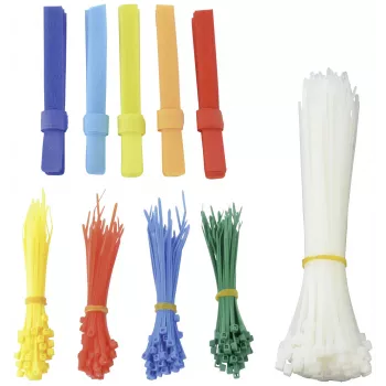 BRÜDER MANNESMANN kabeļu saišu un Velcro siksniņu komplekts, 350 gab., 200 kabeļu saites 2,5 x 100 mm dažādās krāsās, 150 atkārtoti lietojamas Velcro siksniņas, iekštelpu kabeļu pārvaldība (M13060)