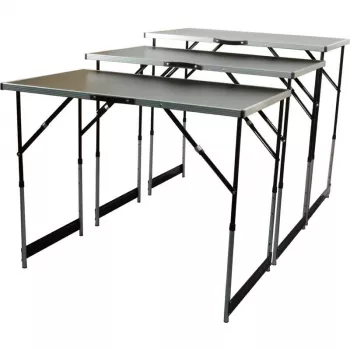 BRÜDER MANNESMANN M70113 daudzfunkcionāls saliekamo galdu komplekts, 3 daļas, MDF E1 galda virsma 2,7 mm, alumīnija rāmis, sudraba/pelēks
