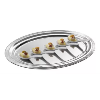 APS CLASSIC Taisnstūra pasniegšanas šķīvis 460x340mm Sudraba ar niķeļa un hroma pārklājumu un līnijām