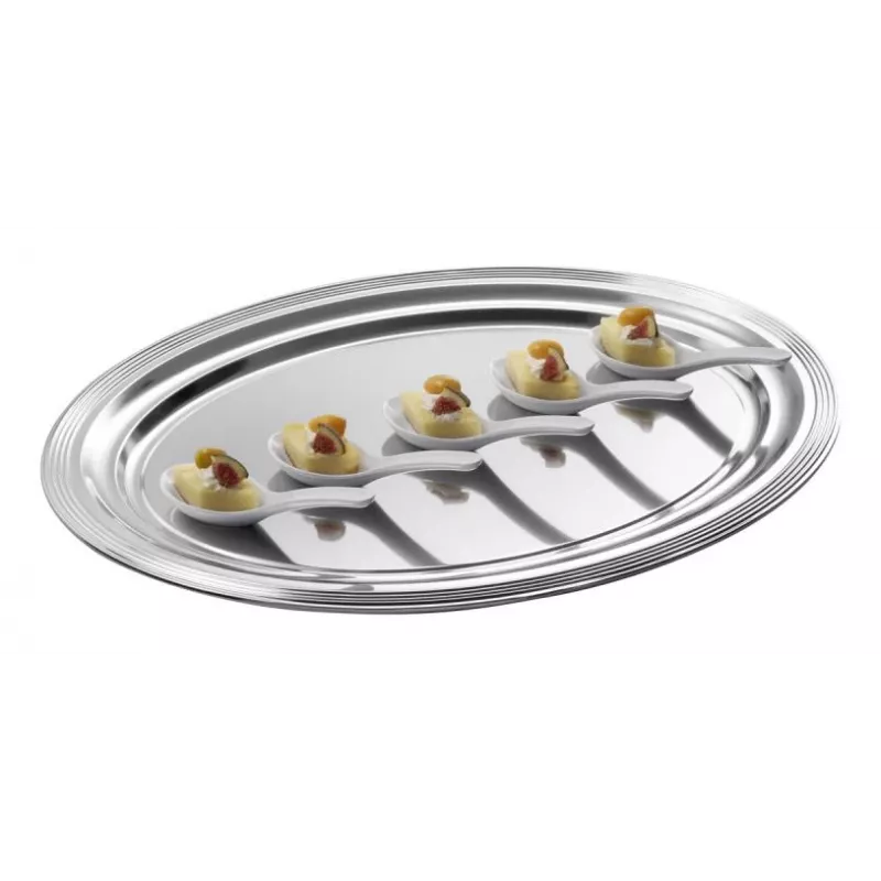 APS CLASSIC Taisnstūra pasniegšanas šķīvis 460x340mm Sudraba ar niķeļa un hroma pārklājumu un līnijām