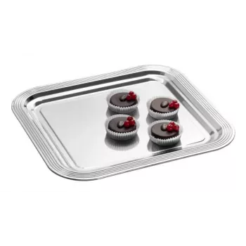 APS CLASSIC taisnstūra pasniegšanas šķīvis 354 x 325 mm sudraba krāsas ar niķeļa un hroma pārklājumu, metāla, ar līnijām (1 gab.)