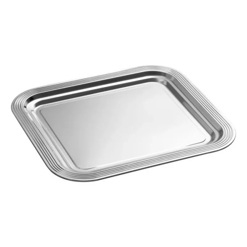APS CLASSIC taisnstūra pasniegšanas šķīvis 354 x 325 mm sudraba krāsas ar niķeļa un hroma pārklājumu, metāla, ar līnijām (1 gab.)