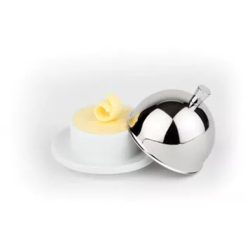 APS sviesta trauks, porcelāna šķīvis ar nerūsējošā tērauda 18/8 vāku, 180 x 130 x 70 mm, balts/sudraba, 1 gab. 15921
