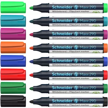 Schneider Maxx 290 marķieru komplekts tāfelēm un flipčartiem, 8 dažādās krāsās, apaļš uzgalis 2,0–3,0 mm 129098