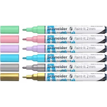 Schneider Paint-It 310 V2 akrila marķieru komplekts, dažādas krāsas, 2,0 mm apaļš uzgalis, 6 gabali 120196
