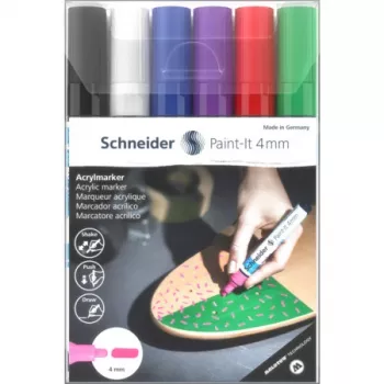Schneider Paint-It 320 V1 akrila marķieru komplekts, 6 dažādas krāsas, 4,0 mm apaļš uzgalis 120295