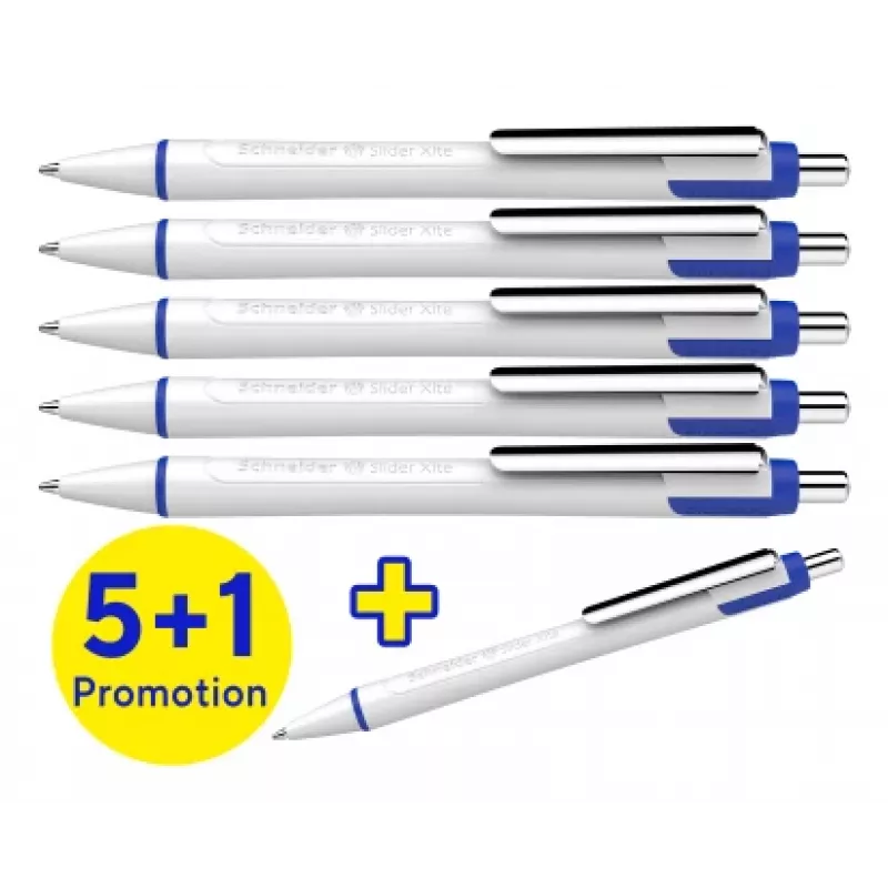Schneider Slider Xite lodīšu pildspalva 5+1 iepakojums, zils tinti, balts korpuss 133286