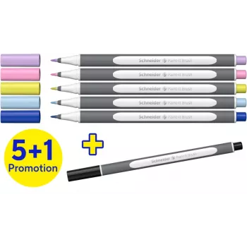 Schneider Paint-It 070 flomāsteru pildspalvu komplekts, 6 dažādas krāsas, 1 mm apaļš uzgalis, uz ūdens bāzes tintes, ventilējams drošības vāciņš ML07010502