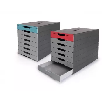 DURABLE IDEALBOX PLUS atvilktņu bloks DIN A4 ar 7 atvilktnēm, pelēks/sarkans 776303