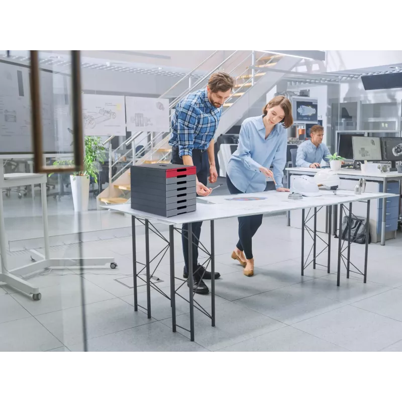 DURABLE IDEALBOX PLUS atvilktņu bloks DIN A4 ar 7 atvilktnēm, pelēks/sarkans 776303