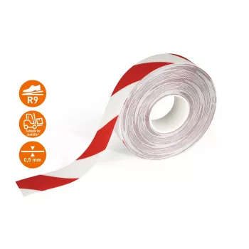 DURABLE DURALINE 50/05 pašlīmējoša grīdas marķēšanas lente, sarkana/balta, 50 mm x 5 m 1021132