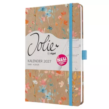 SIGEL Jolie 2027 nedēļas plānotājs A5 Blue Floral Serenity cietos vākos ar elastīgo aizdari, pildspalvas turētāju, divām grāmatzīmēm, iekšējo kabatu, 144 lappusēm, 80 g/m² papīra, noapaļotiem stūriem, daudzvalodu 7J807