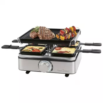 PROFI COOK Raclette grils PC-RG 1301 4 personām ar abpusēji lietojamu čuguna plāksni, nerūsējošā tērauda korpuss 501301
