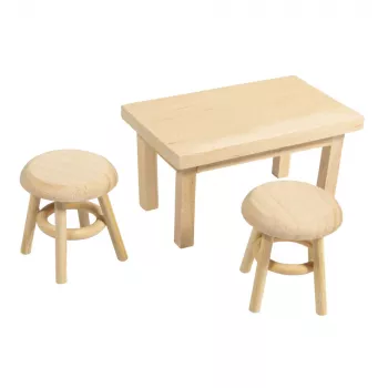Rayher Mini rūķu galds ar 2 ķeblīšiem, dabīgais koks, 3 daļu komplekts 46819505