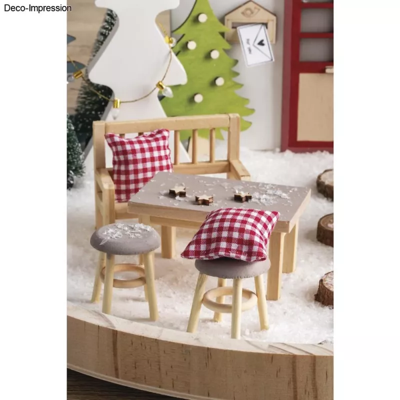 Rayher Mini rūķu galds ar 2 ķeblīšiem, dabīgais koks, 3 daļu komplekts 46819505