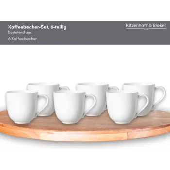 Ritzenhoff & Breker Skagen baltas porcelāna kafijas krūzes 440 ml, 6 gab. komplekts 317329